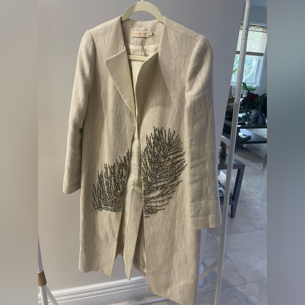 Tory Burch Embellished Linen and Cotton-blend Coat